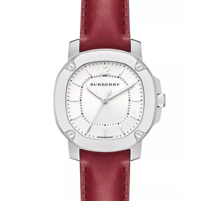 Burberry White Dial Women's Watch with Red Leather Strap BBY1705 - Authentic