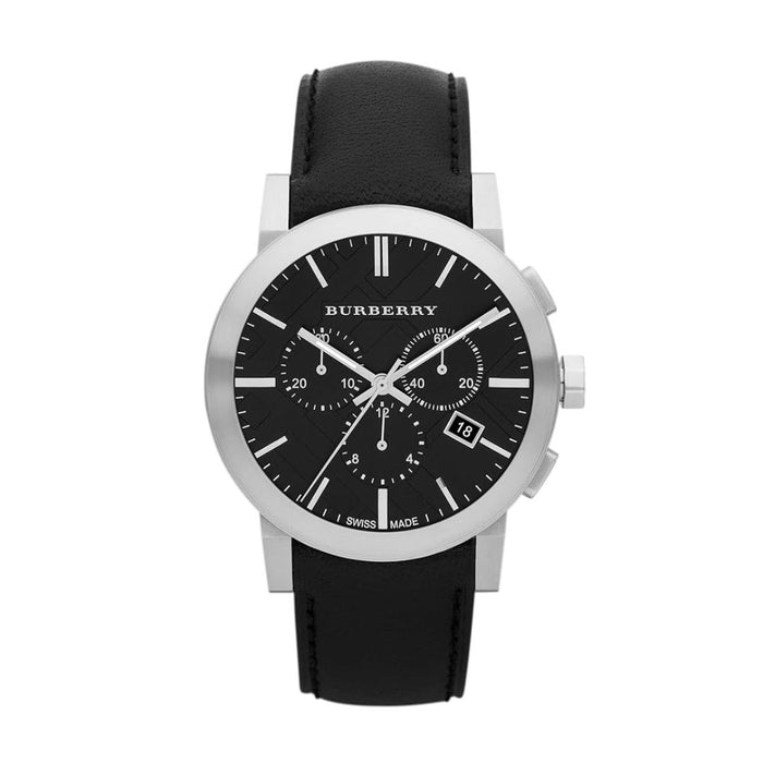 Burberry Chronograph Black Dial Leather Watch BU9356 - Authentic