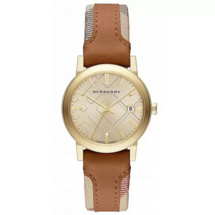 Burberry Gold Beige Dial Watch with Brown Check Strap BU9133 - Authentic
