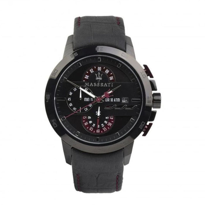 Maserati Stile Chronograph Black Dial Leather Watch – R8873640001 - Authentic