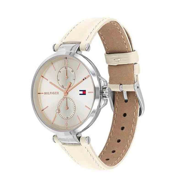 Tommy Hilfiger Women's Quartz Cream Leather Strap Silver Dial 37mm Watch 1782123 - Authentic