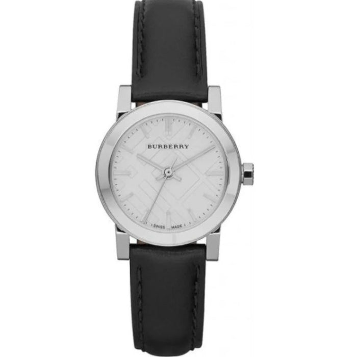 Burberry Silver Dial Watch with Black Leather Strap - BU9206 - Authentic