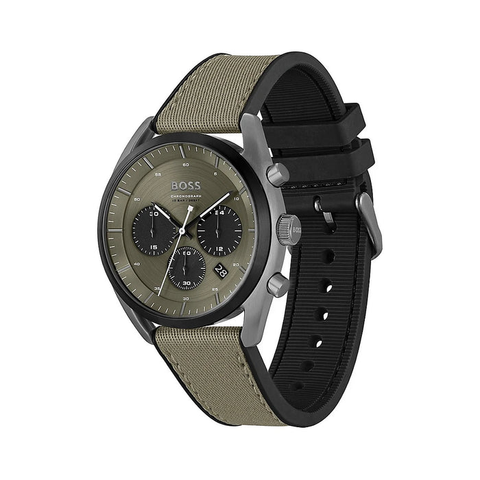 Hugo BOSS Chronograph Quartz Watch for Men TOP Collection with Black Silicone Bracelet - 1514092  Authentic